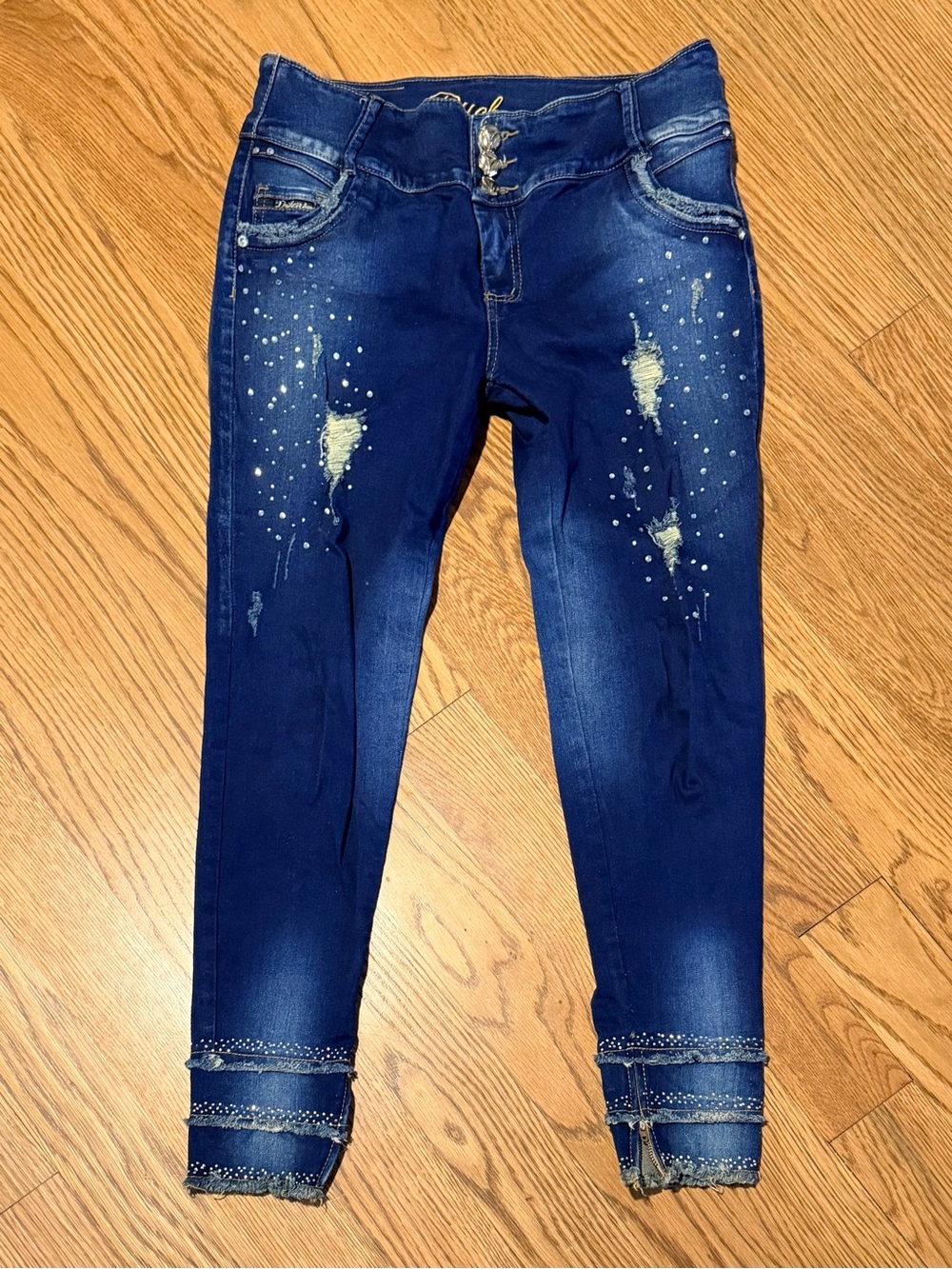 Duchess Jeans Y2K Rhinestone Distressed Skinny Jeans High Rise Stretch Denim 12 - Picture 3 of 12